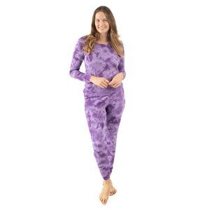 LEVERET -  Womens Two Piece Cotton Pajamas Tie Dye Pu Purple Mix
